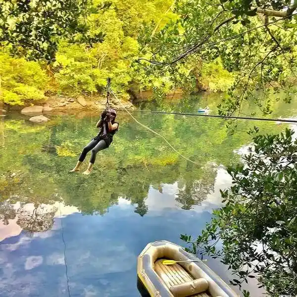 Zip lining experience through dense forest in Dandeli adventure park